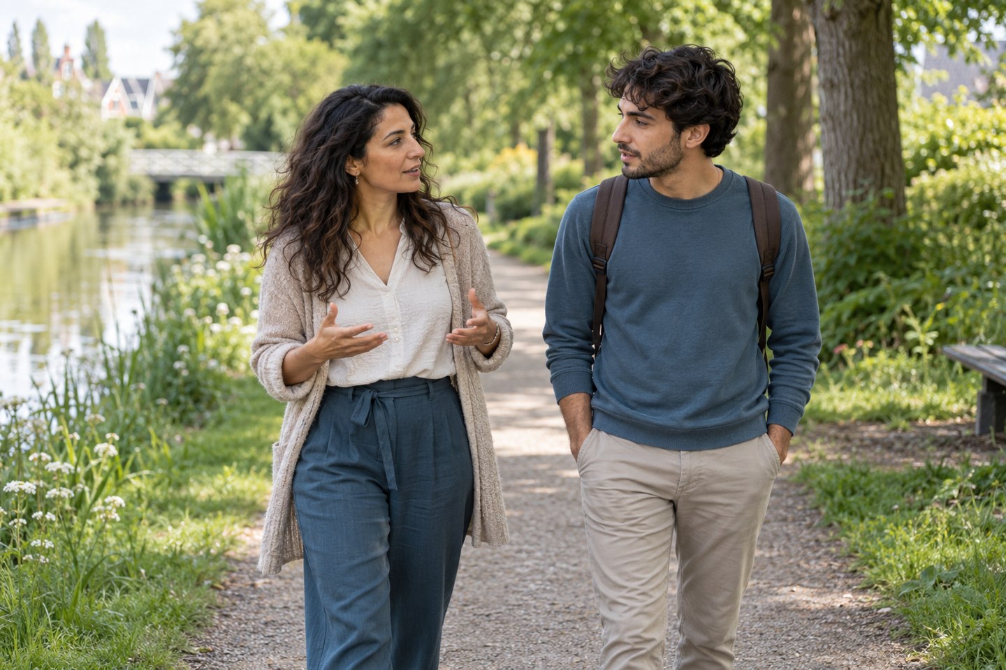 Sfeerbeeld: persoonlijke begeleiding tijdens een wandeling in het park.
